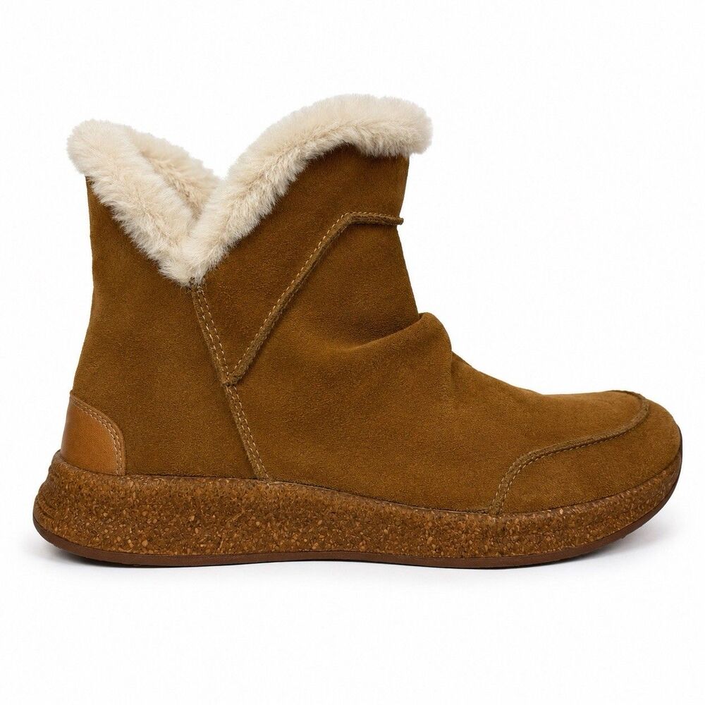 Taos Future Mid Boots Womens 10 Chestnut Suede Faux Fur Lined Comfort Ankle